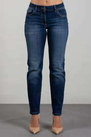 Elisabetta Franchi Jeans Slim con Logo Ricamato PJ25N66E2 BLUE VINTAGE