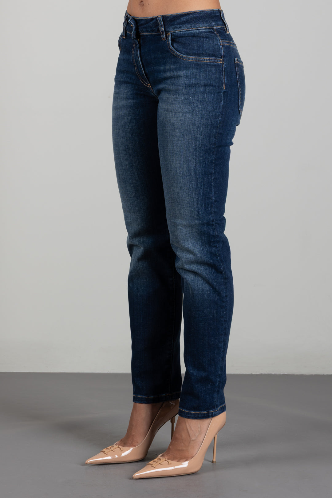 Elisabetta Franchi Jeans Slim con Logo Ricamato PJ25N66E2 BLUE VINTAGE