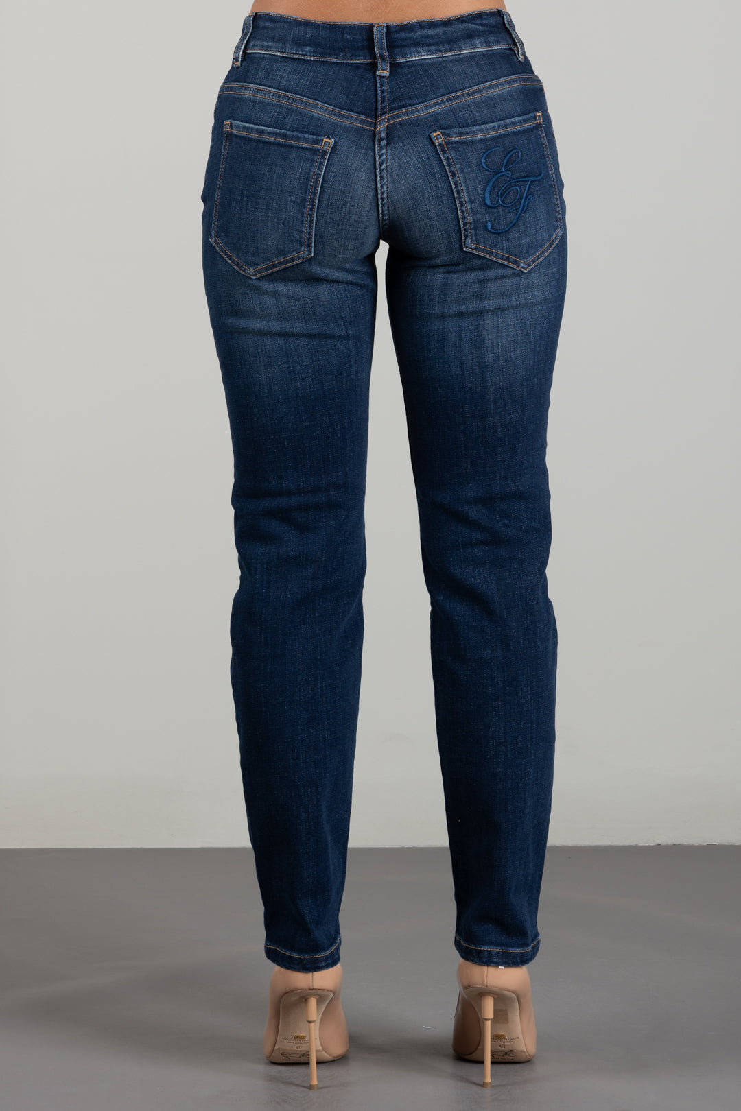 Elisabetta Franchi Jeans Slim con Logo Ricamato PJ25N66E2 BLUE VINTAGE
