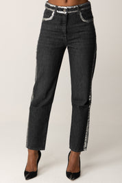 Patrizia Pepe Jeans Slim Fit con Dettagli Metallizzati 8P0735 D1WZN WASHD BLACK&SILVER