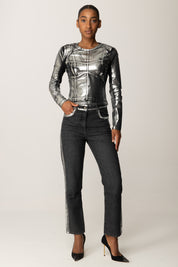 Patrizia Pepe Jeans Slim Fit con Dettagli Metallizzati 8P0735 D1WZN WASHD BLACK&SILVER