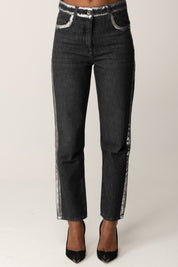Patrizia Pepe Jeans Slim Fit con Dettagli Metallizzati 8P0735 D1WZN WASHD BLACK&SILVER
