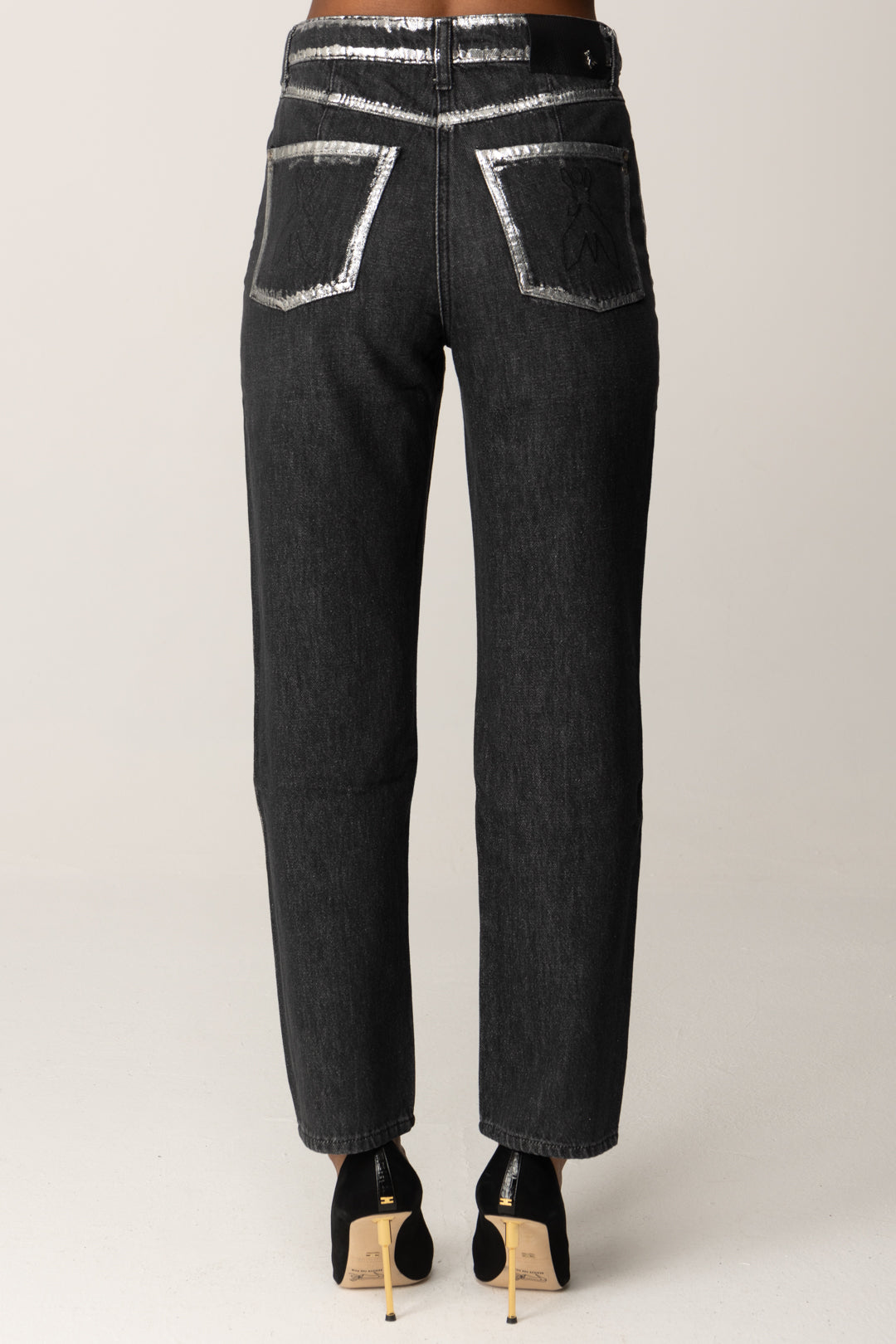Patrizia Pepe Jeans Slim Fit con Dettagli Metallizzati 8P0735 D1WZN WASHD BLACK&SILVER