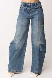 Patrizia Pepe Jeans Wide Leg a Vita Alta 8P0773 D1WZB WARM BLUE WASH