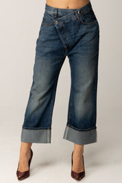 Manila Grace Jeans Wide-leg Asimmetrici con Risvolto J307CU MEDIUM BLUE