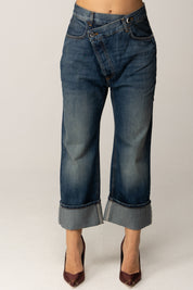 Manila Grace Jeans Wide-leg Asimmetrici con Risvolto J307CU MEDIUM BLUE