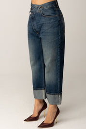 Manila Grace Jeans Wide-leg Asimmetrici con Risvolto J307CU MEDIUM BLUE