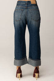 Manila Grace Jeans Wide-leg Asimmetrici con Risvolto J307CU MEDIUM BLUE