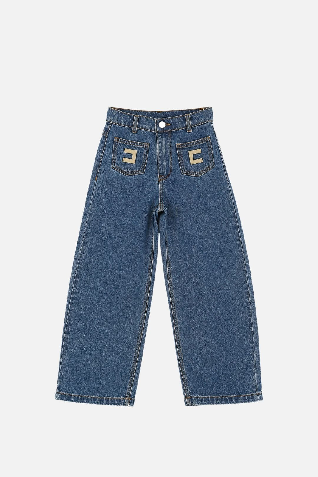 Elisabetta Franchi Bambina Jeans Wide Leg con Patch Logo EFPA325CDF011.4039