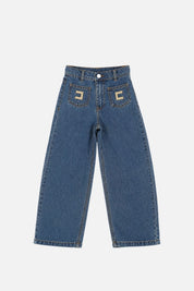 Elisabetta Franchi Bambina Jeans Wide Leg con Patch Logo EFPA325CDF011.4039
