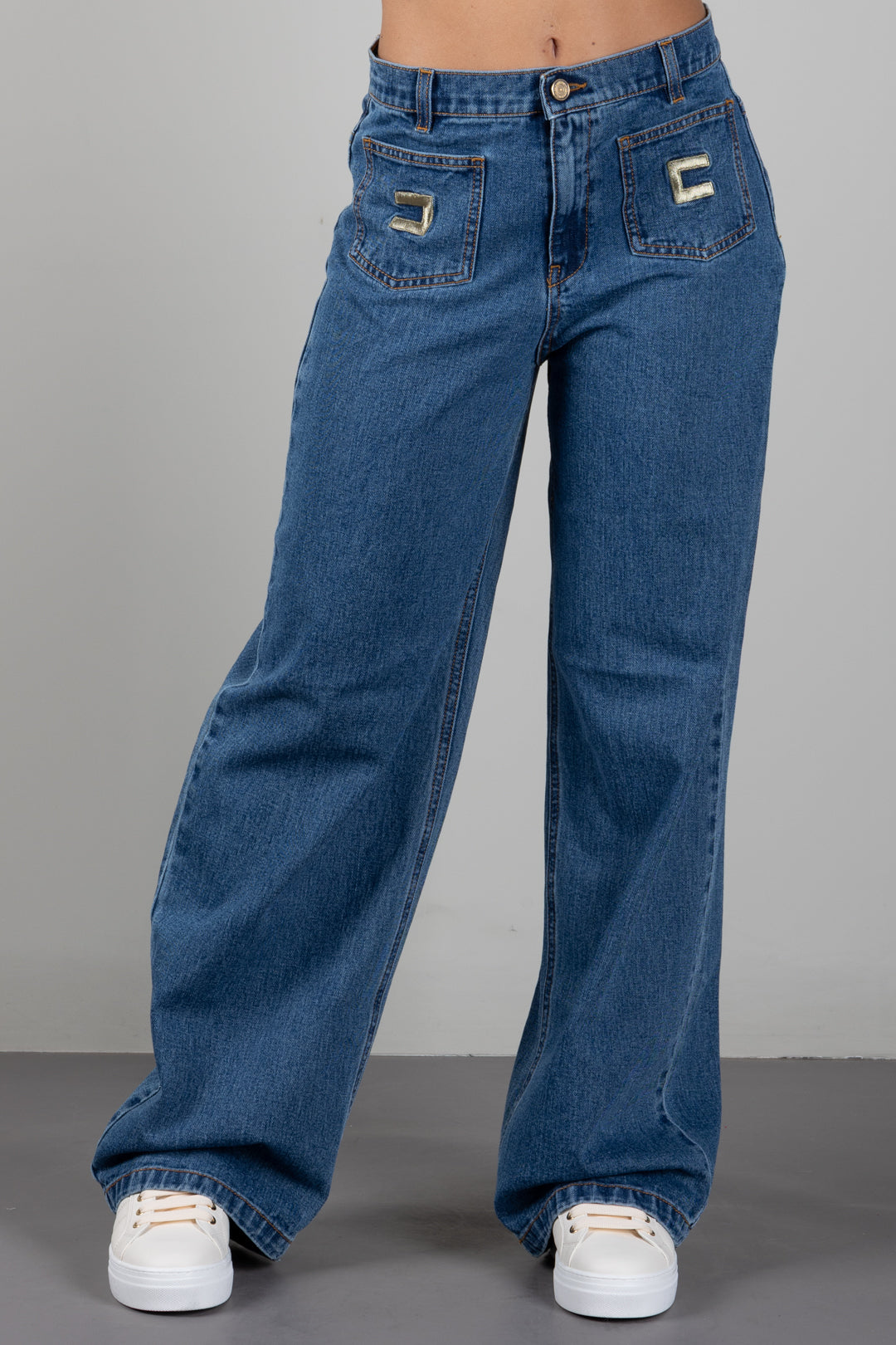Elisabetta Franchi Bambina Jeans Wide Leg con Patch Logo EFPA325CDF011.4039