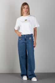 Elisabetta Franchi Bambina Jeans Wide Leg con Patch Logo EFPA325CDF011.4039
