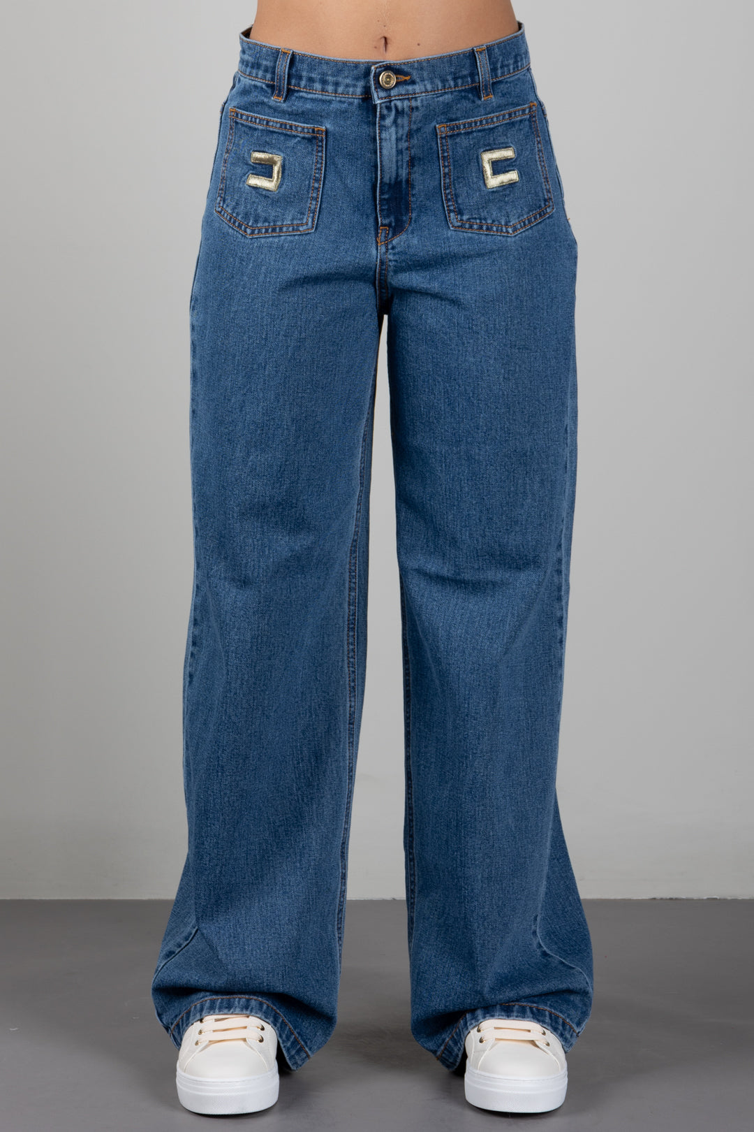 Elisabetta Franchi Bambina Jeans Wide Leg con Patch Logo EFPA325CDF011.4039