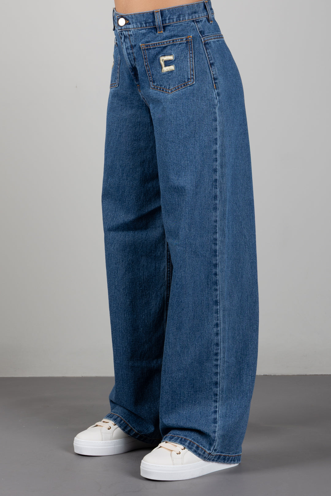 Elisabetta Franchi Bambina Jeans Wide Leg con Patch Logo EFPA325CDF011.4039
