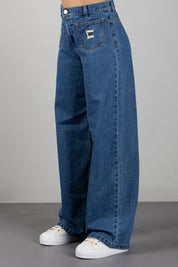 Elisabetta Franchi Bambina Jeans Wide Leg con Patch Logo EFPA325CDF011.4039