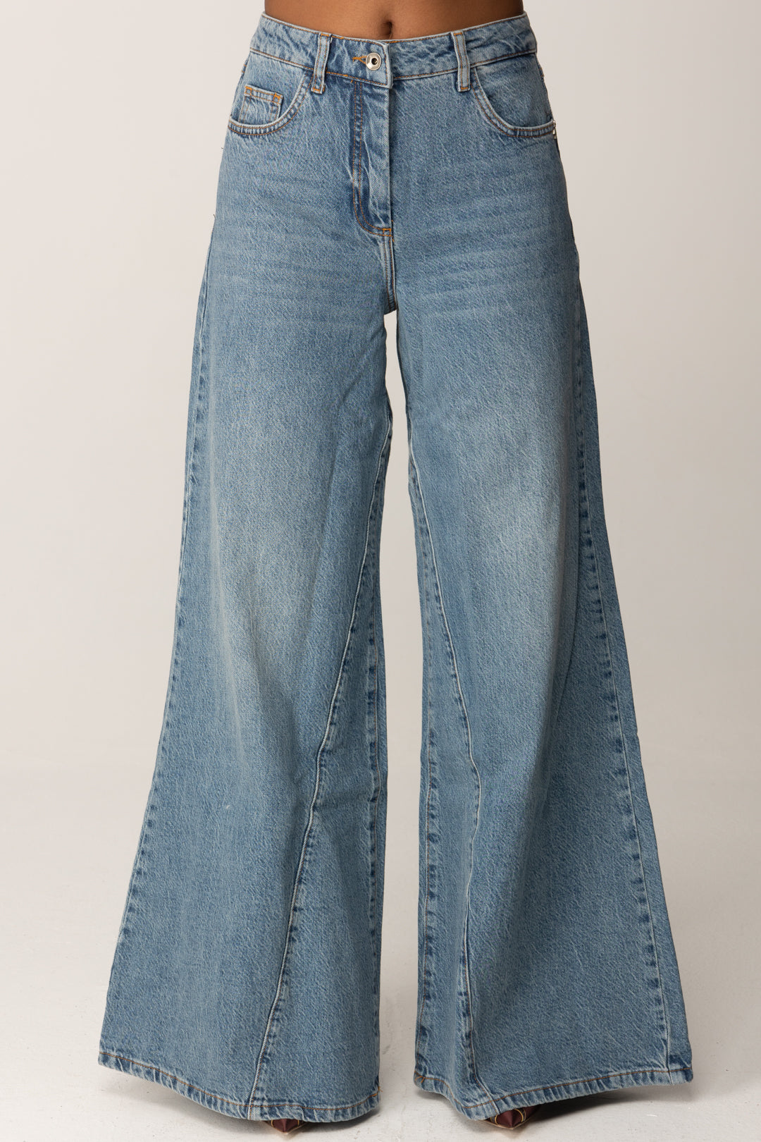Patrizia Pepe Jeans Wide Leg Effetto Stone Wash 8P0755 D1WZB MEDIUM BLUE WASH