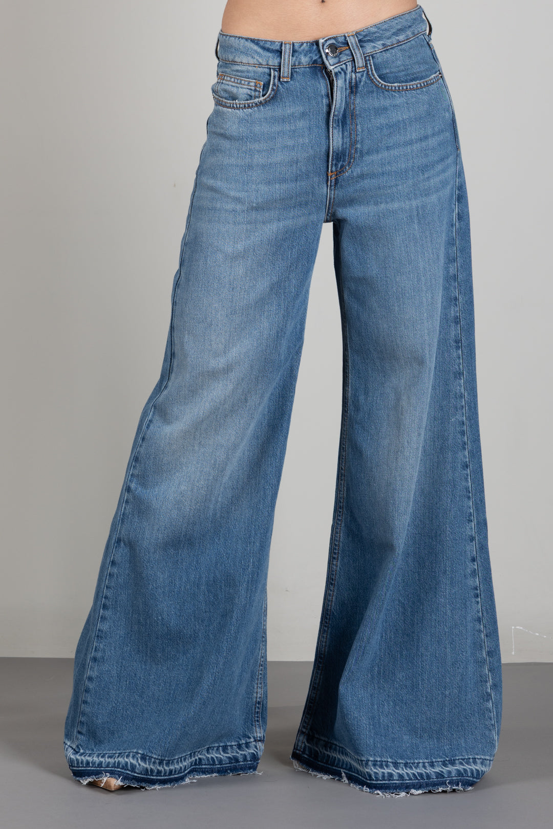 Manila Grace Jeans Wide Leg Palazzo a Vita Alta J313CU MEDIUM BLUE :AI26