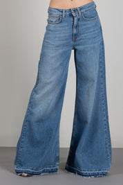 Manila Grace Jeans Wide Leg Palazzo a Vita Alta J313CU MEDIUM BLUE :AI26