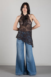 Manila Grace Jeans Wide Leg Palazzo a Vita Alta J313CU MEDIUM BLUE :AI26