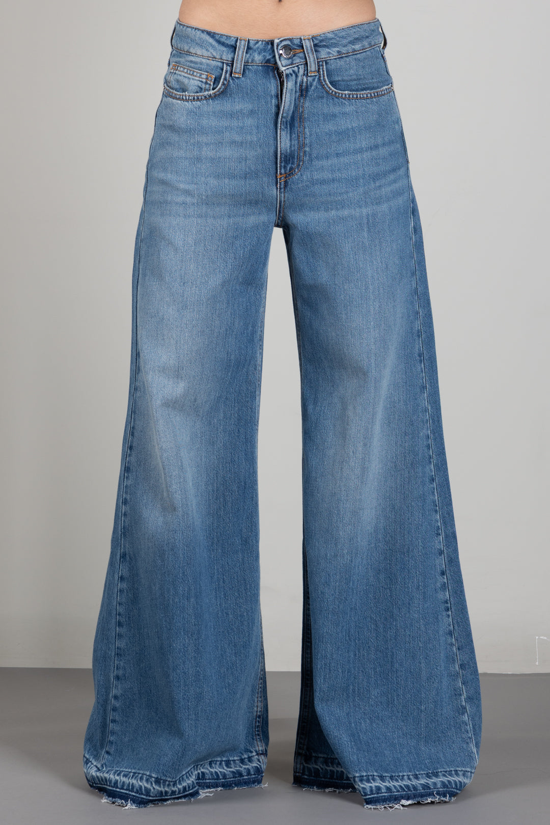 Manila Grace Jeans Wide Leg Palazzo a Vita Alta J313CU MEDIUM BLUE :AI26