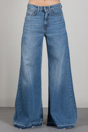 Manila Grace Jeans Wide Leg Palazzo a Vita Alta J313CU MEDIUM BLUE :AI26