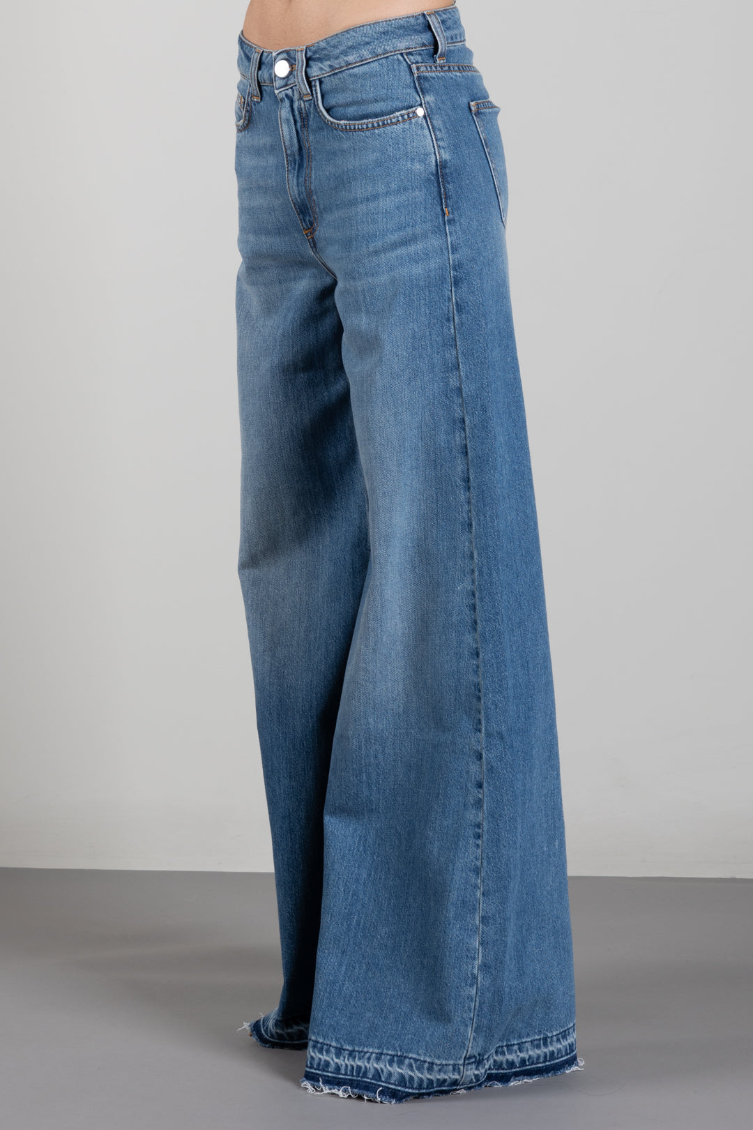 Manila Grace Jeans Wide Leg Palazzo a Vita Alta J313CU MEDIUM BLUE :AI26