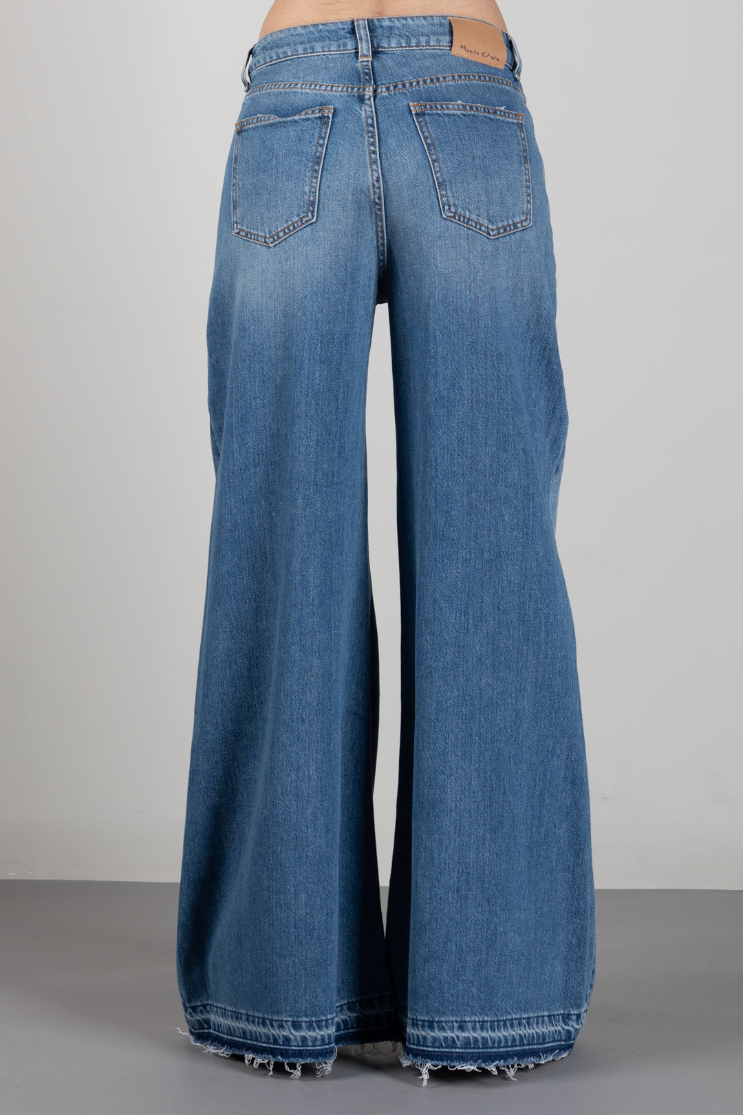Manila Grace Jeans Wide Leg Palazzo a Vita Alta J313CU MEDIUM BLUE :AI26