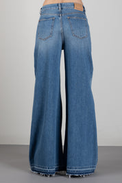 Manila Grace Jeans Wide Leg Palazzo a Vita Alta J313CU MEDIUM BLUE :AI26