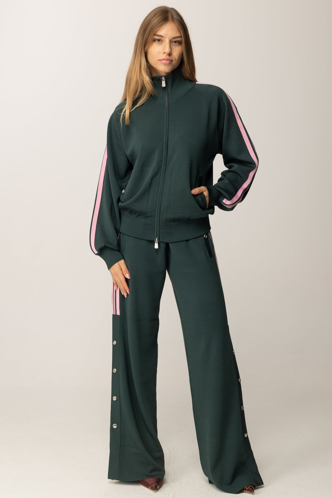 Pinko Joggers In Maglia con Bande Laterali VERDE CRISALIDE