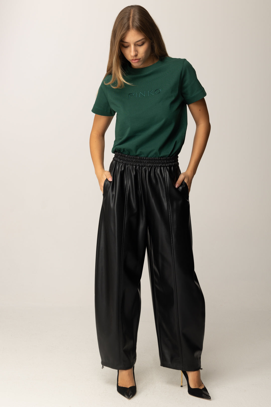 Pinko Joggers In Tessuto Spalmato NERO LIMOUSINE