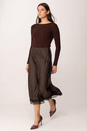 Khloe Femme Longuette In Raso con Orlo In Pizzo MORO