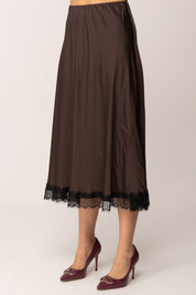 Khloe Femme Longuette In Raso con Orlo In Pizzo MORO