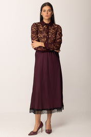 Khloe Femme Longuette In Raso con Orlo In Pizzo VINO