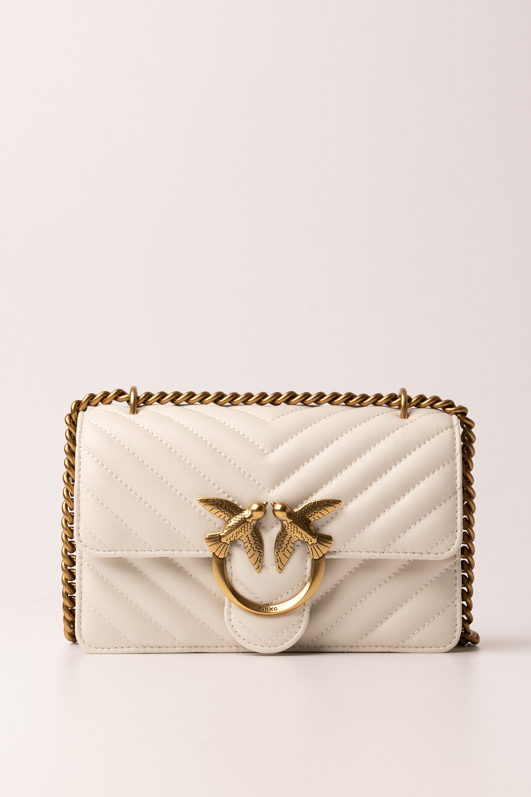 Pinko Love One Mini Bag Trapuntata 100074 BIANCO SETA-ANTIQUE GOLD