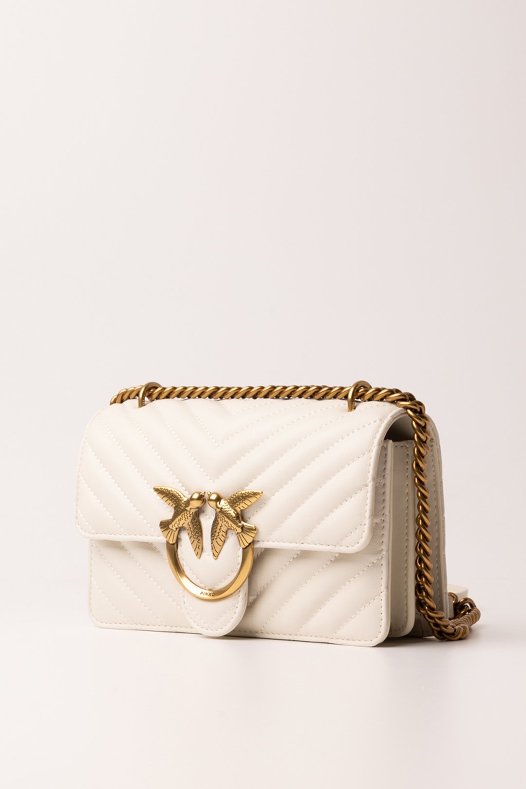 Pinko Love One Mini Bag Trapuntata 100074 BIANCO SETA-ANTIQUE GOLD