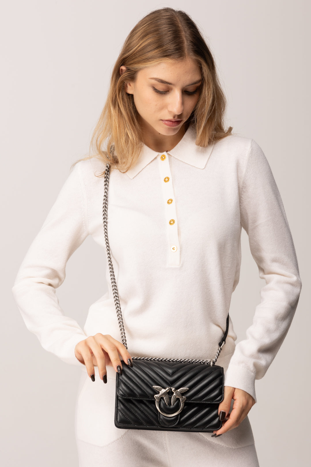 Pinko Love One Mini Bag Trapuntata NERO-OLD SILVER