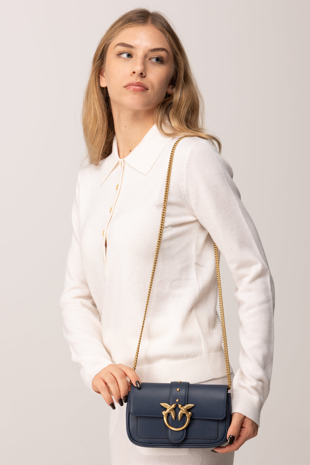 Pinko Love One Pocket Bag BLU INDACO OMBROSO-ANTIQUE GOL