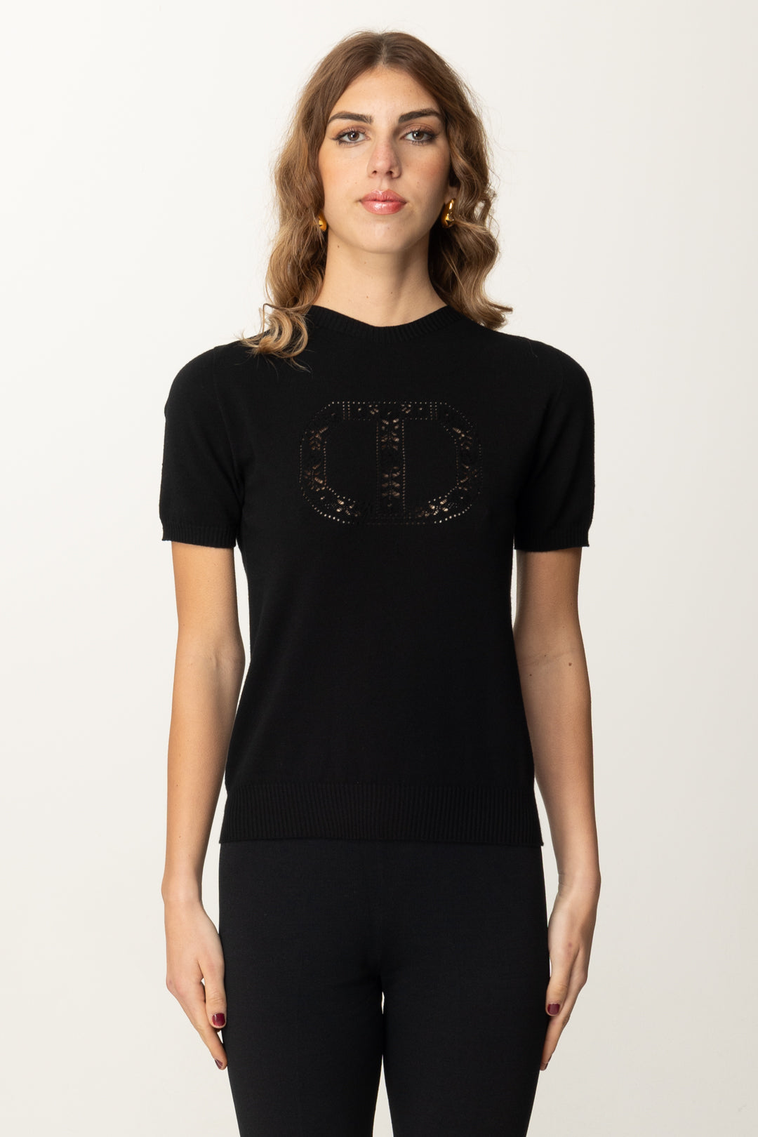 Twin-set Donna Lupetto In Maglia con Logo Traforato 251TP3430 NERO