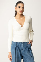 Twin-set Maglia a Coste con Coppe Sagomate 242TP3132 NEVE