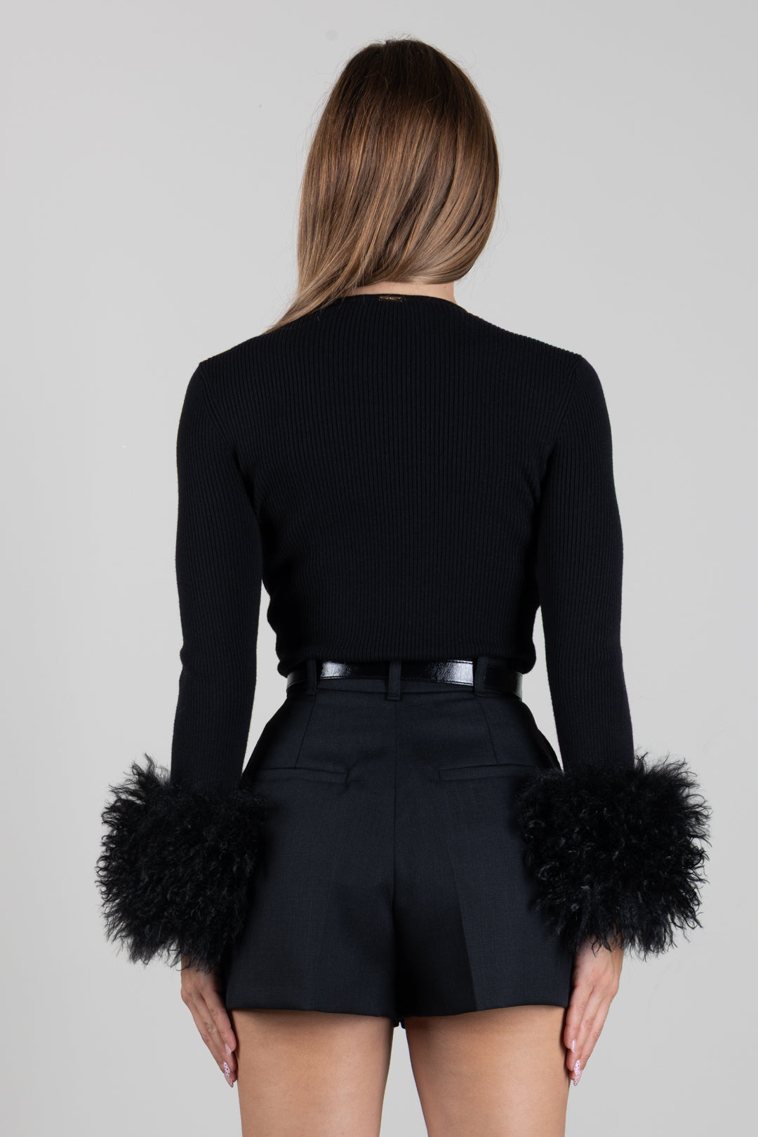 Twin-set Maglia a Coste con Polsi In Faux Fur 262TT3261 NERO