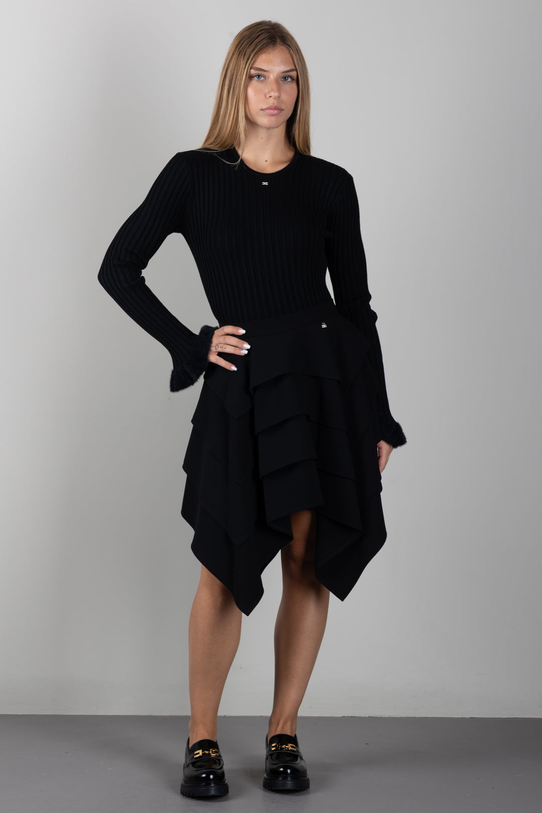 Elisabetta Franchi Bambina Maglia a Coste con Polsini Effetto Pelliccia EFMA214CFL040.N000
