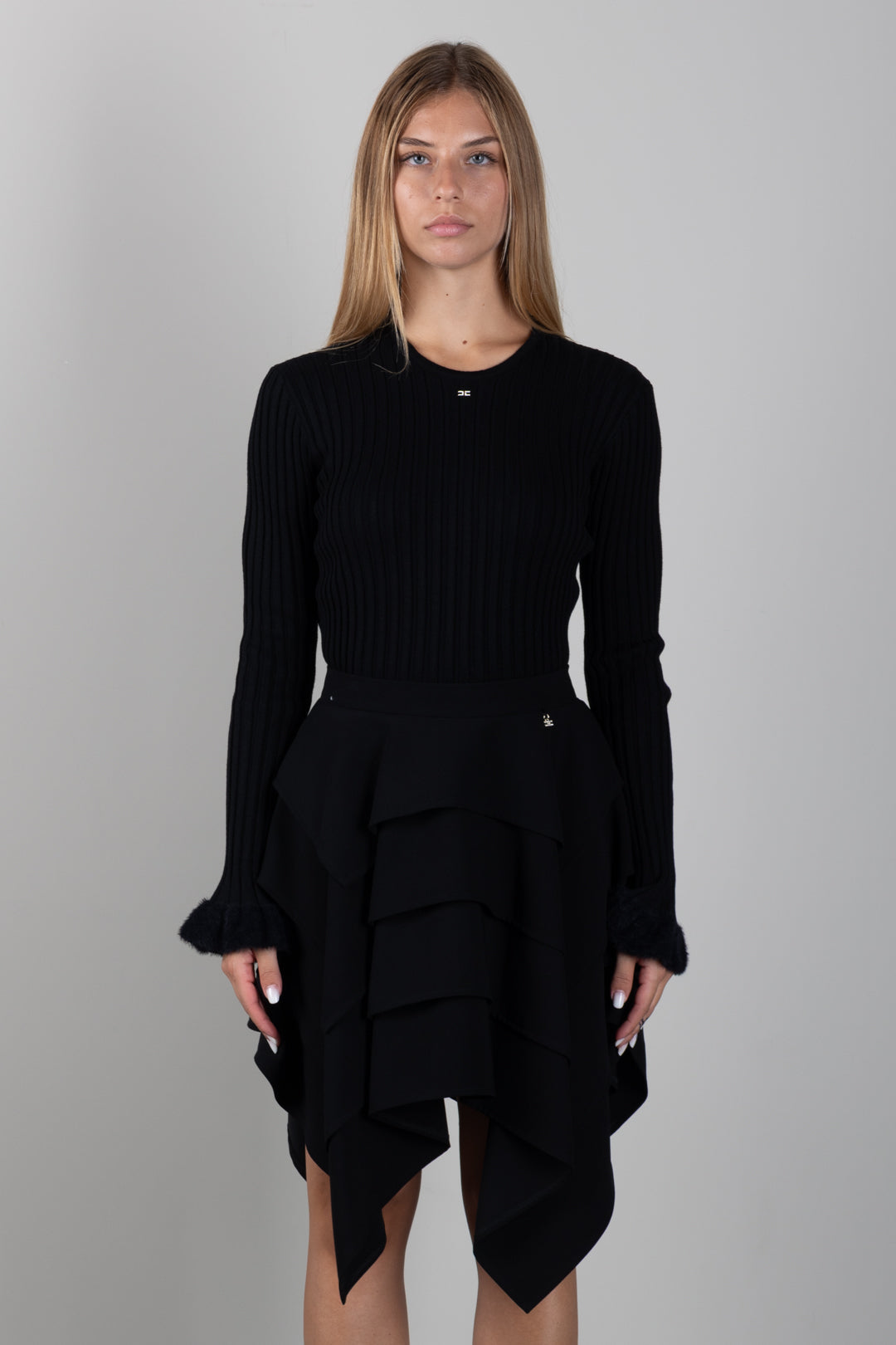 Elisabetta Franchi Bambina Maglia a Coste con Polsini Effetto Pelliccia EFMA214CFL040.N000