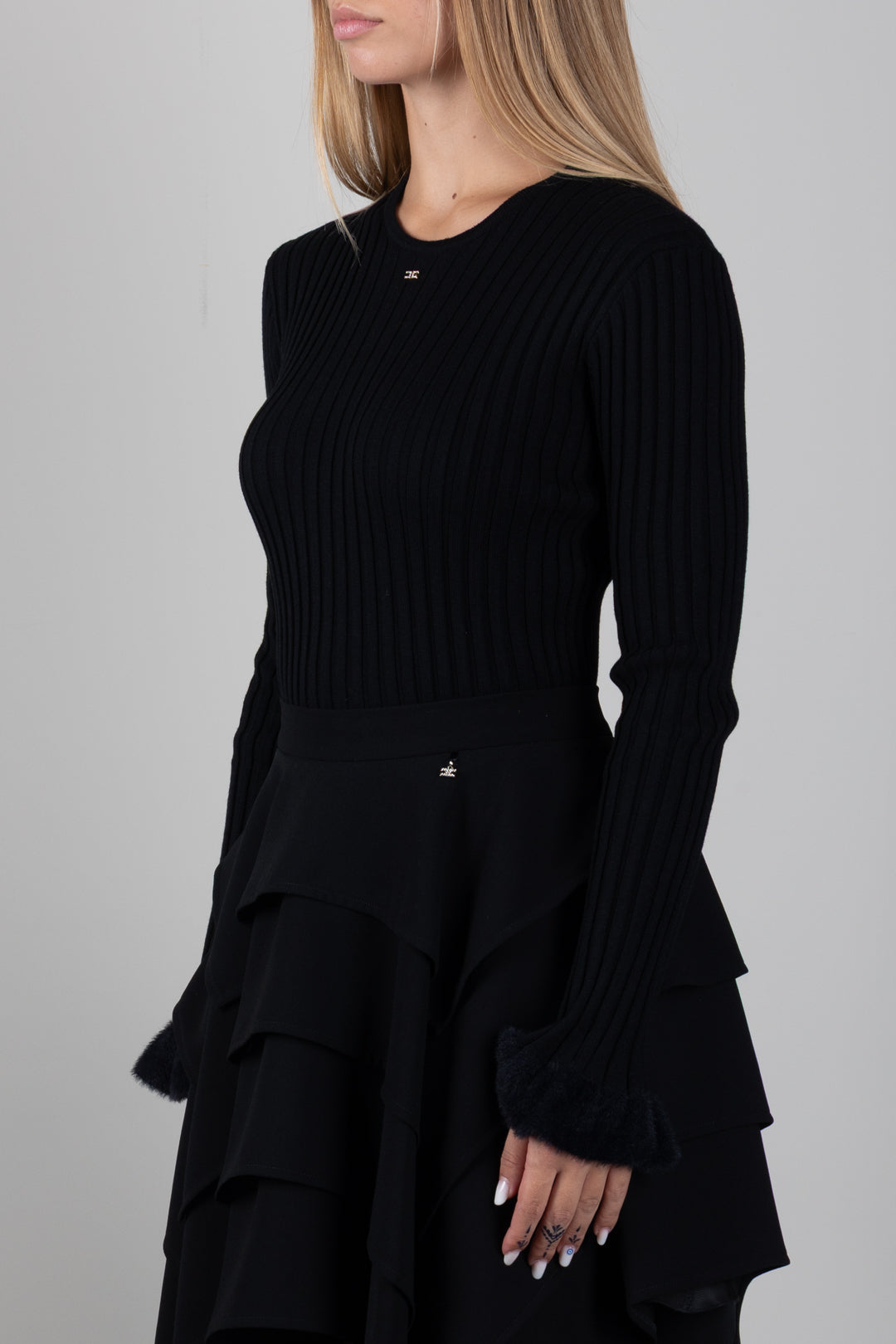 Elisabetta Franchi Bambina Maglia a Coste con Polsini Effetto Pelliccia EFMA214CFL040.N000