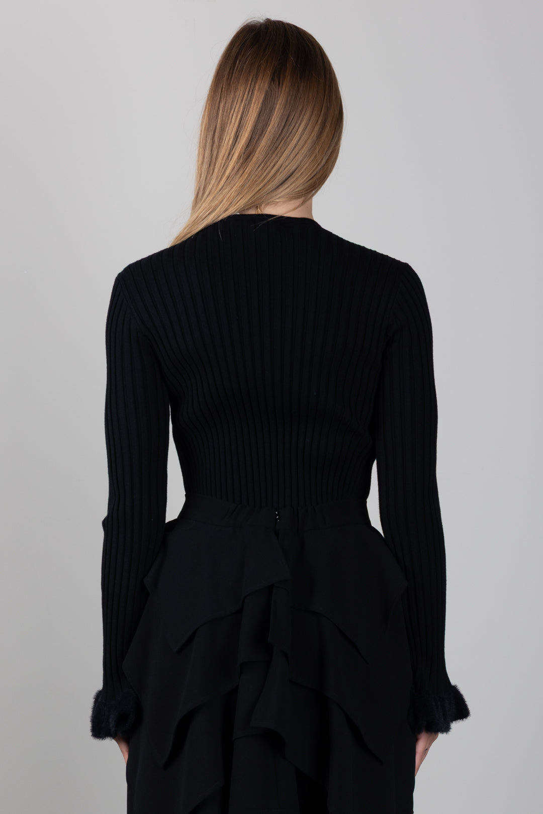 Elisabetta Franchi Bambina Maglia a Coste con Polsini Effetto Pelliccia EFMA214CFL040.N000