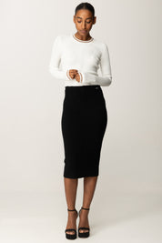 Elisabetta Franchi Maglia a Costine con Bordi In Nylon MK13B56E2 AVORIO