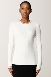 Elisabetta Franchi Maglia a Costine con Bordi In Nylon MK13B56E2 AVORIO