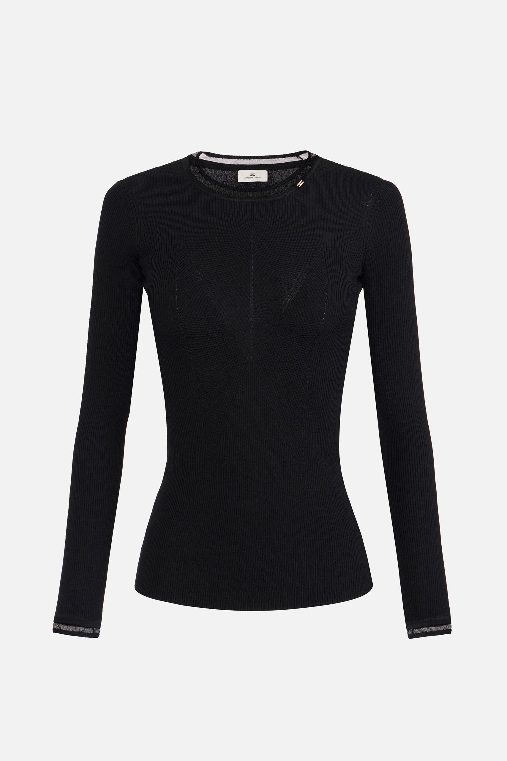 Elisabetta Franchi Maglia a Costine con Bordi In Nylon MK13B56E2 NERO