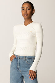 Twin-set Maglia a Costine con Logo Gioiello
 252TP3241 NEVE