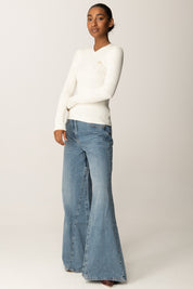 Twin-set Maglia a Costine con Logo Gioiello
 252TP3241 NEVE