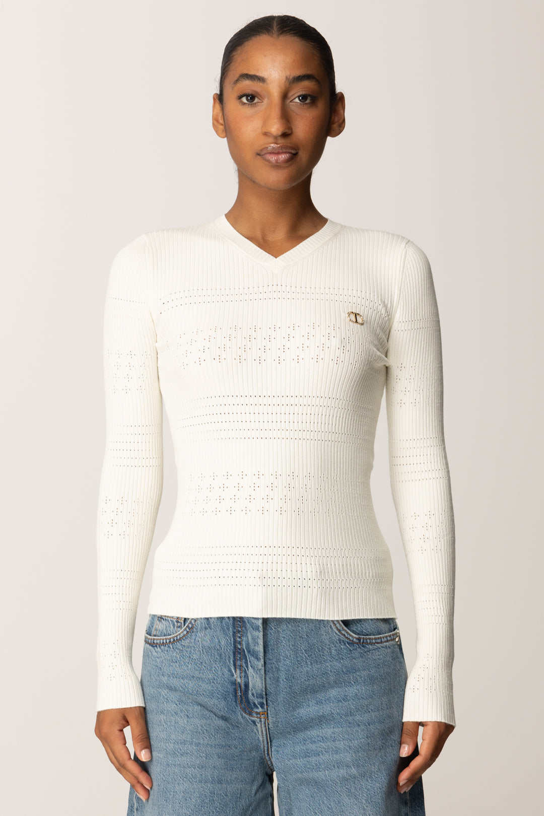 Ribbed Sweater with Jewel Logo
